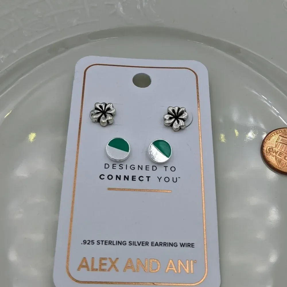 Alex and Ani Sterling Silver Green Set of Earrings - Picture 2 of 5